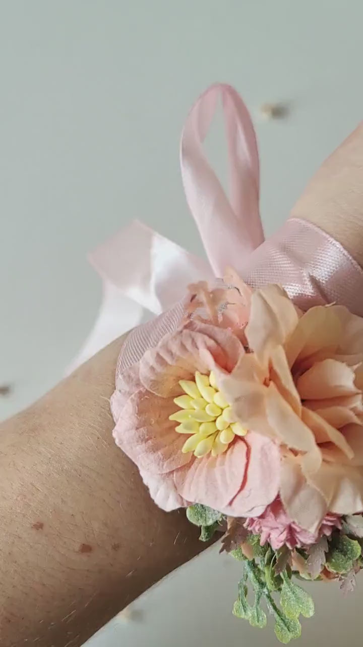 Peach Fuzz Flower Bracelet: Romantic Wedding Wrist Corsage