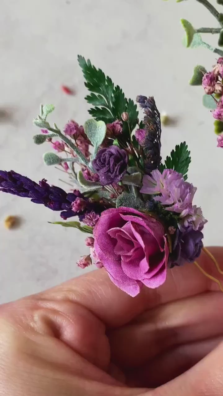 Boho Beach Wedding Hair Pins, Purple Wildflower Bridal Hair Accessories, Romantic Bride Hairpiece, Destination Wedding Flowers