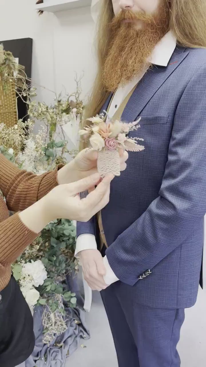 Rustic Rose Boutonniere: Peach & Ivory Wedding Corsage