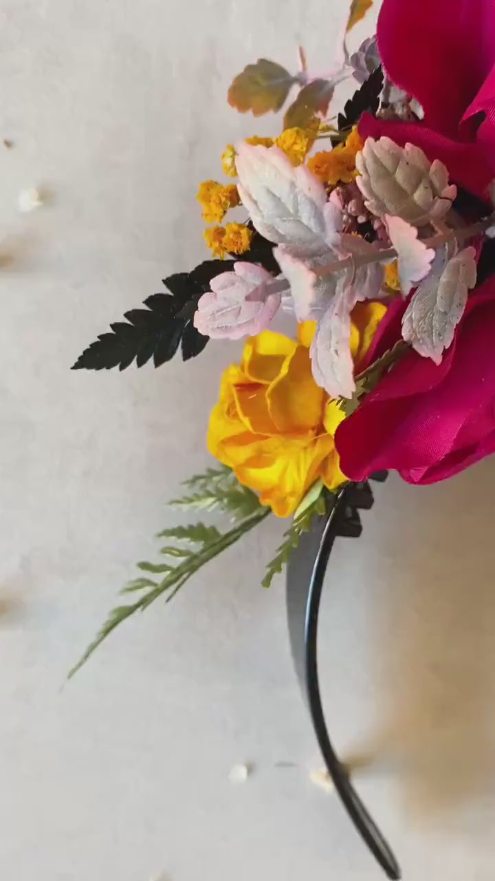 Fuchsia Orange Flower Crown Headband: Frida Inspired Boho Wedding