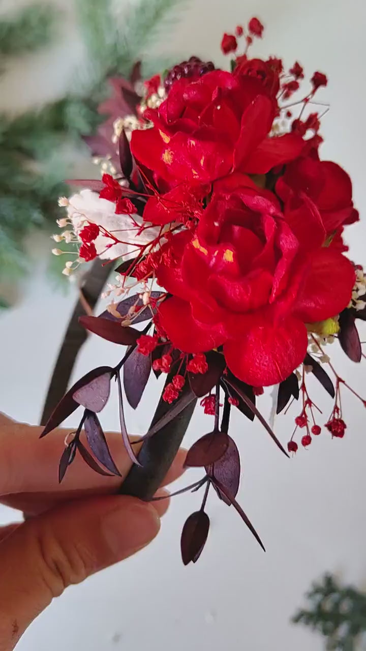 Red Flower Headband: Christmas Wedding Hair Accessory