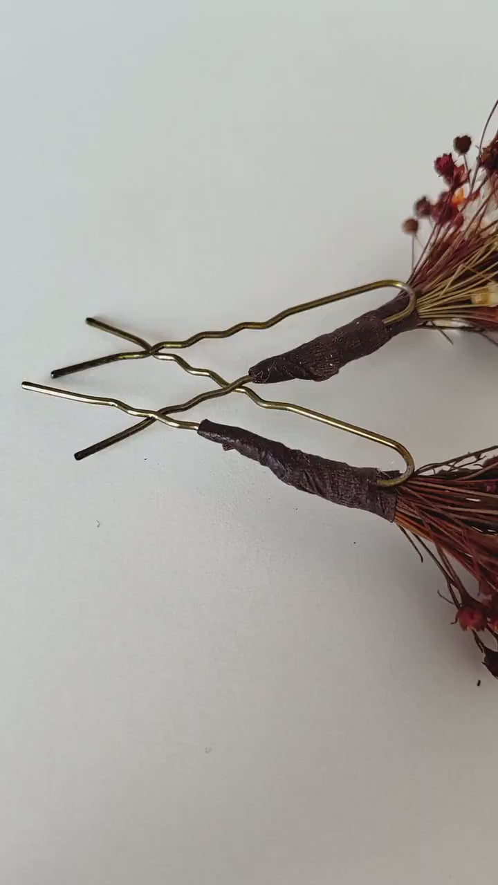 Fall Dried Flower Hairpins: Autumn Wedding Hair Accessories