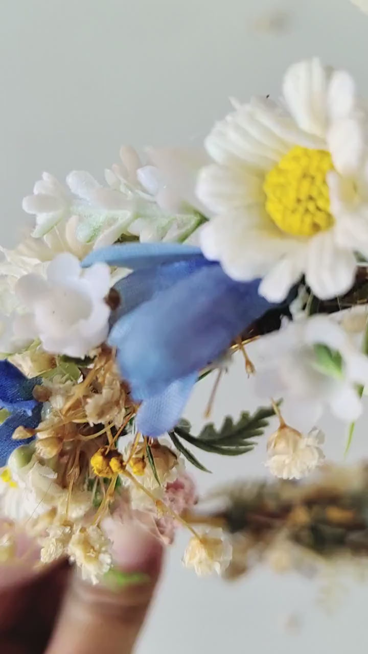 Meadow Flower Headband: White, Blue, & Daisy Bridal Headpiece