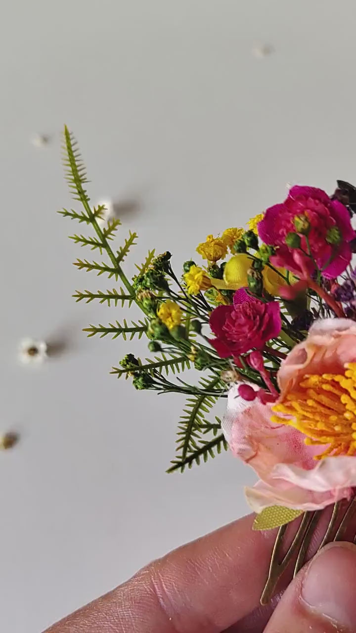 Magenta Flower Hair Comb: Tropical Wedding Headpiece
