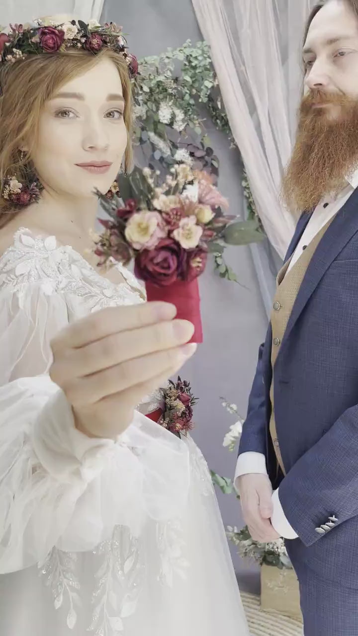 Burgundy Pink Flower Boutonniere: Handmade Groom Wedding Corsage