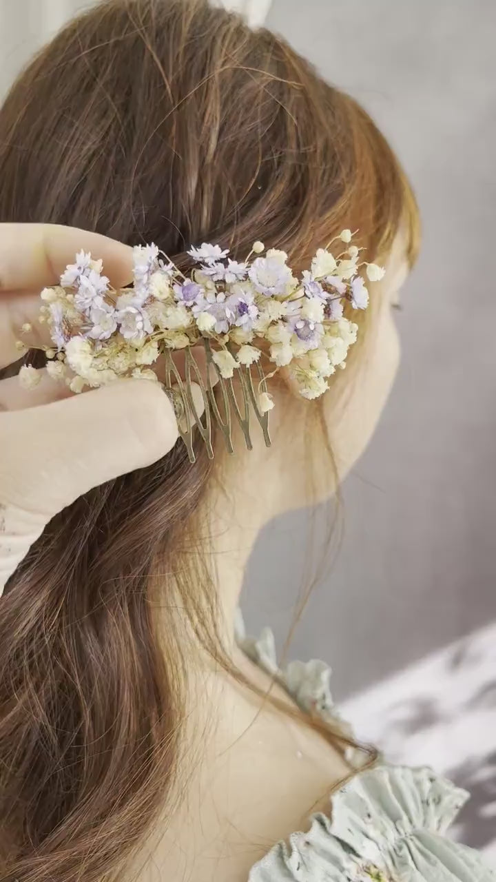 Dried Flower Hair Comb: Lilac Lavender & Ivory Wedding Hair Accessory