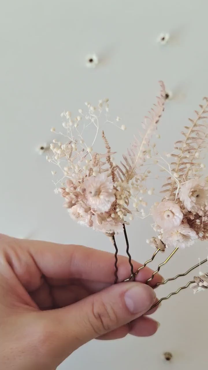 Pink Preserved Flower Hair Pin: First Communion Headpiece