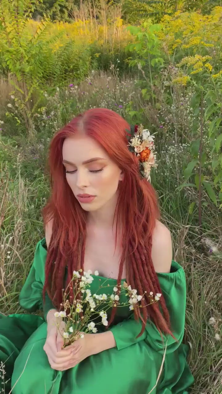 Autumn Flower Hair Comb: Burnt Orange Bridal Hair Accessories