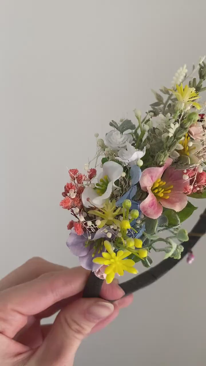 Handmade Wildflower Headband: Colorful Bridal Cottagecore Flower Crown