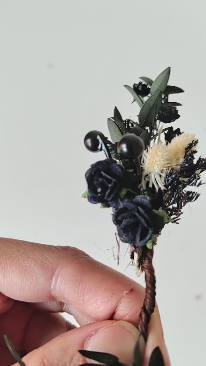 Gothic Wedding Hair Vine: Black Rose, Fern & Blackberry Hairpiece