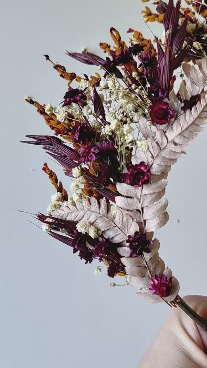 Burgundy Preserved Flower Crown: Boho Bridal Headpiece