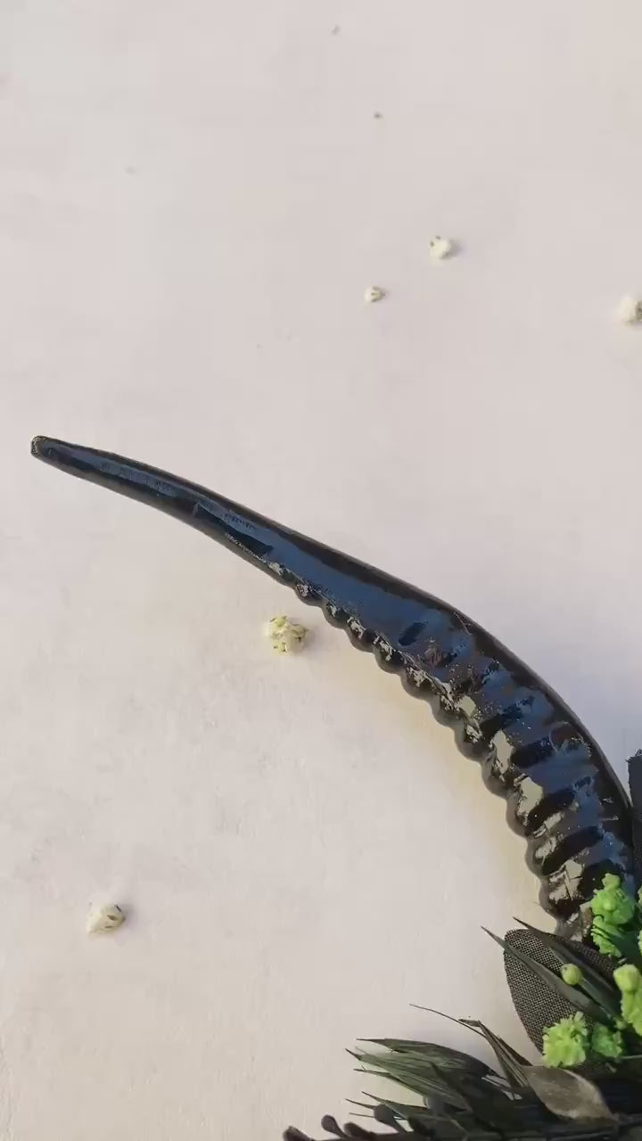 Black Horns Crown: Fern & Woodland Headpiece - Pagan Wicca Samhain