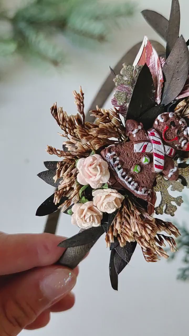 Gingerbread Christmas Headband: Powder Tone Winter Flower Accessory