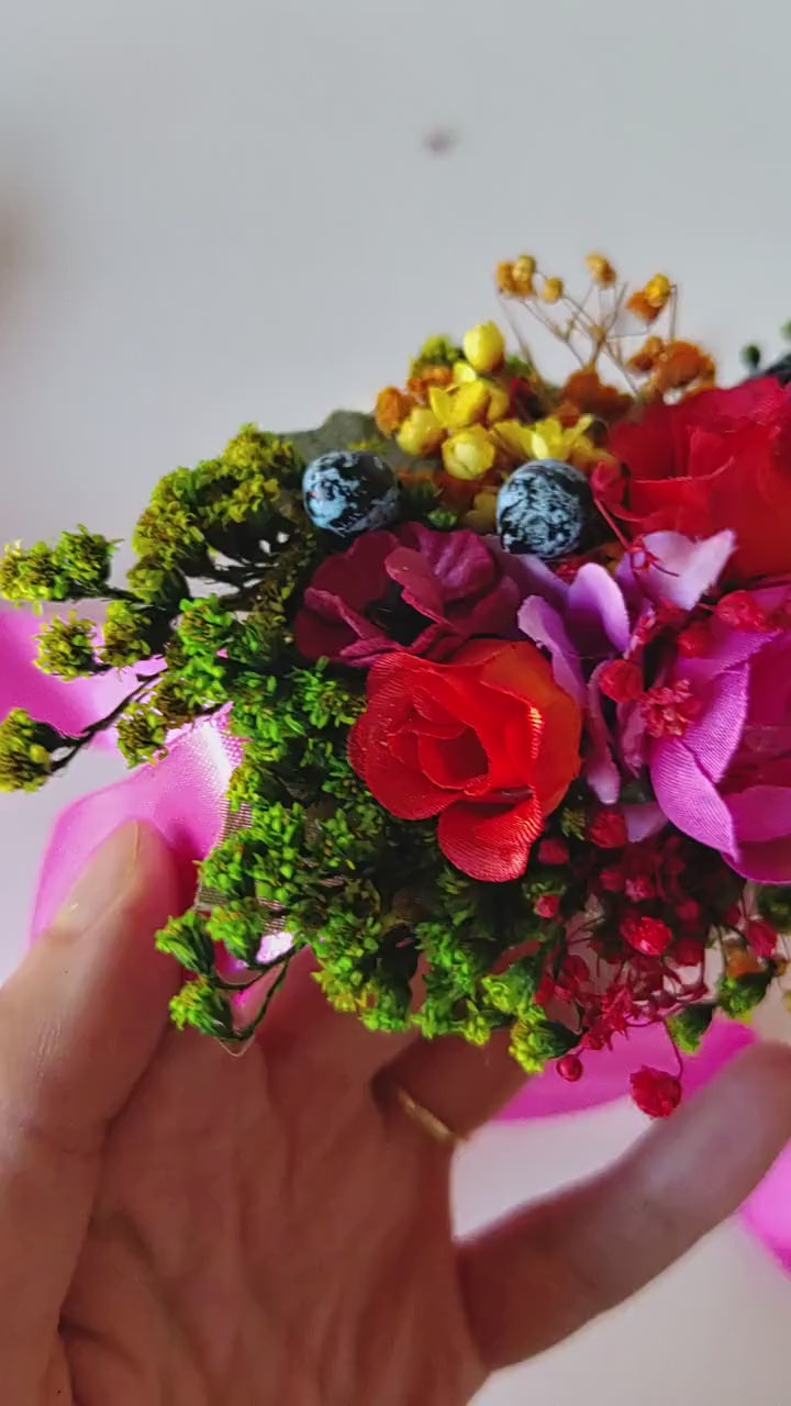 Magenta Floral Bridal Belt: Boho Wedding Flower Sash