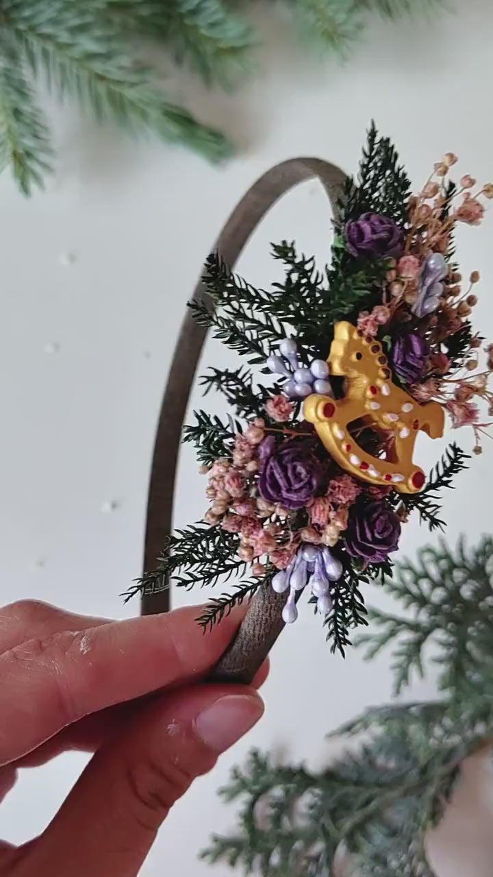 Christmas Flower Headband: Gingerbread Horse, Winter Hair Accessory