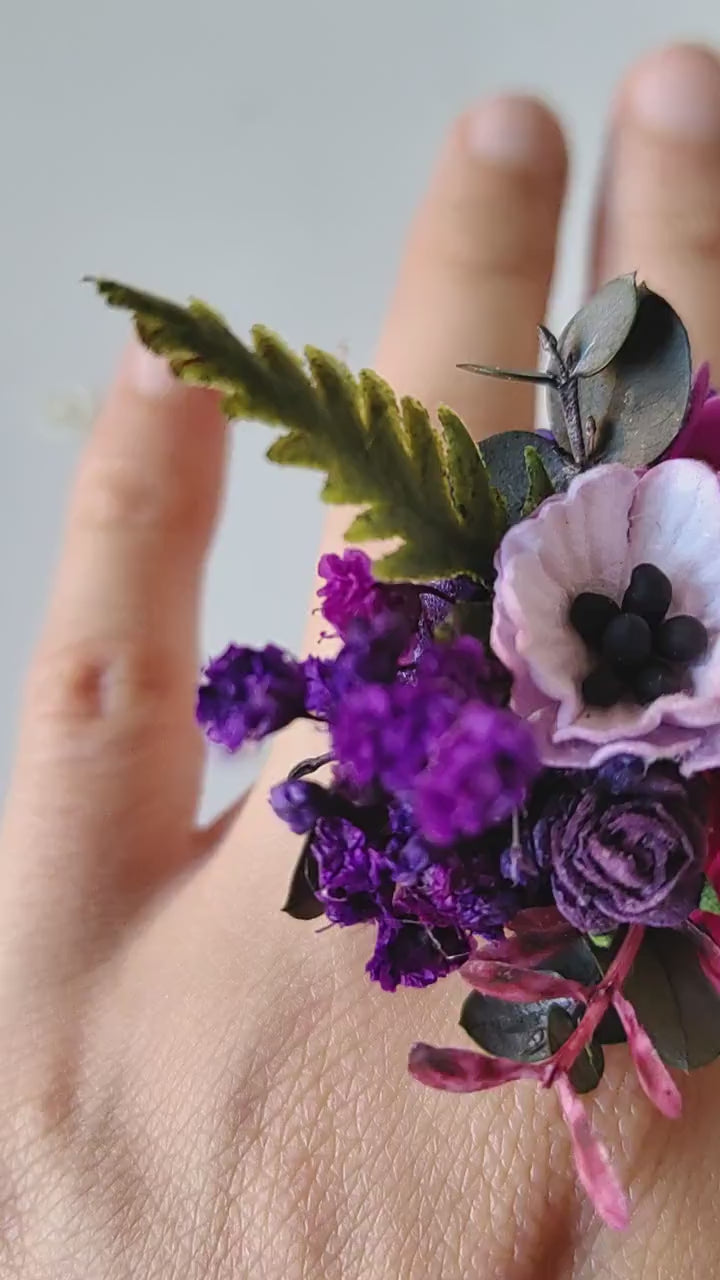 Magenta Flower Ring: Boho Wedding Jewelry, Adjustable Band