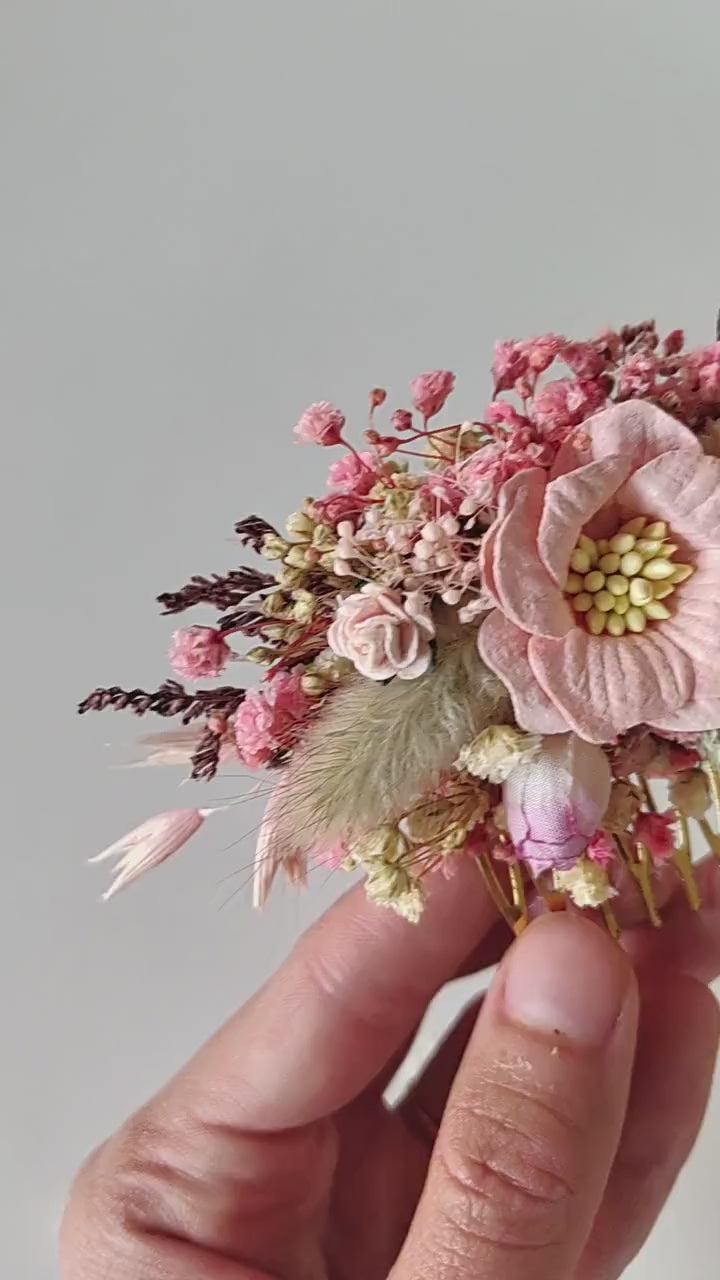 Blush Pink Flower Bridal Comb: Boho Wedding Hair Piece