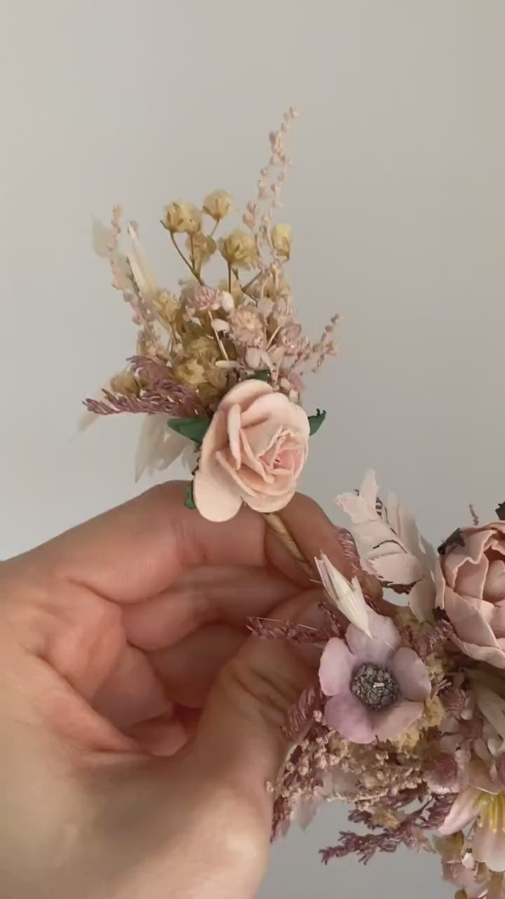 Boho Bridal Hair Vine: Pale Pink Flower Veil, Cottagecore Wedding