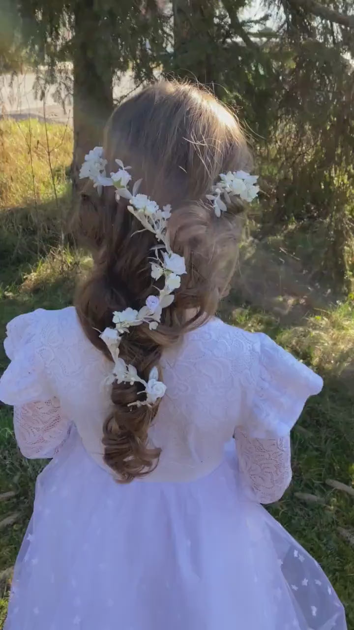 First Communion Flower Hair Garland: Handmade White Floral Vine