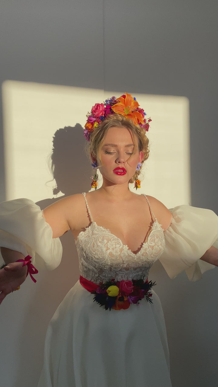 Frida Flower Headband: Lily, Fuchsia, Summer Wedding Headpiece