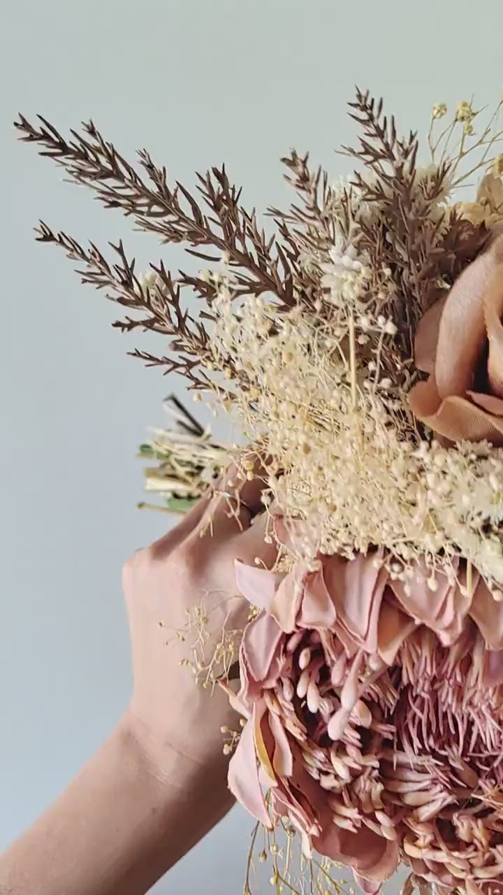 Rustic Pink Wedding Bouquet: Boho Bridal Flower Accessory