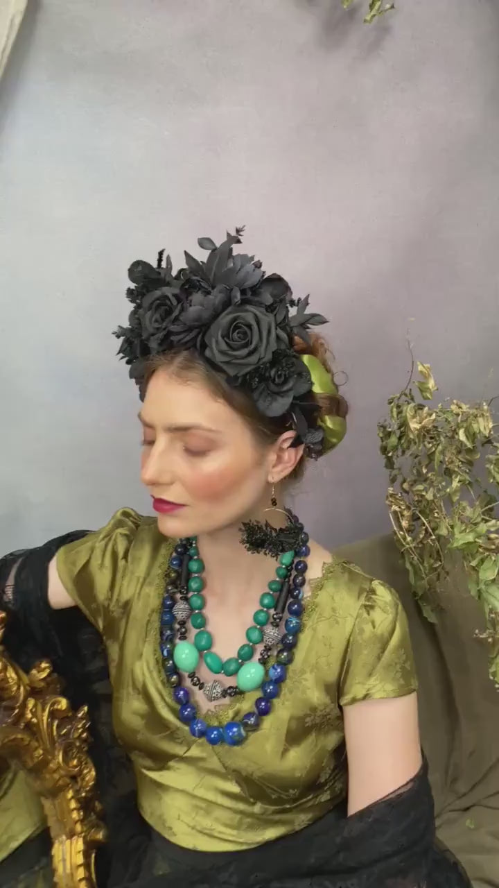 Gothic flower crown: Halloween flower black headpiece