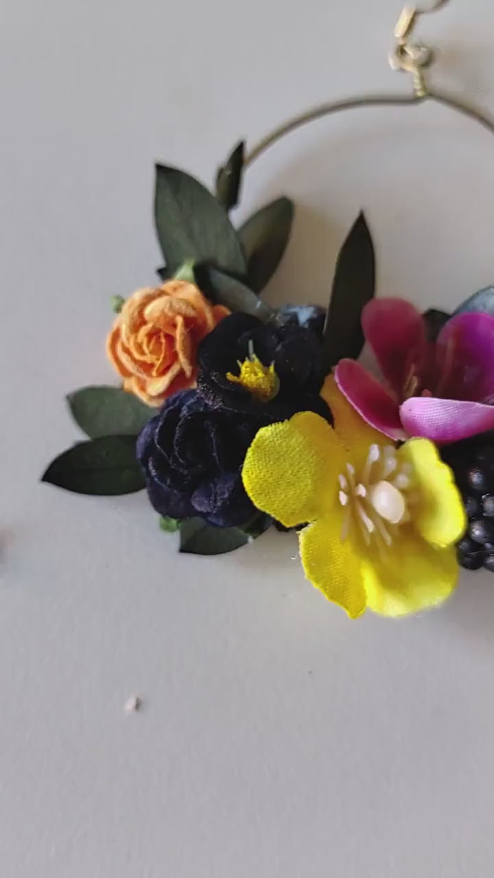 Magenta Flower Circle Earrings: Unique Wedding Jewelry