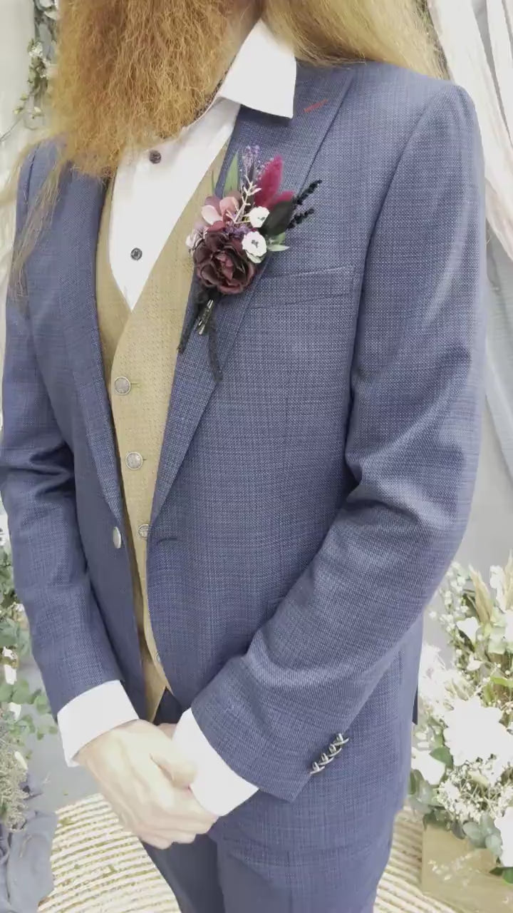 Burgundy Flower Boutonniere: Dark Gothic Wedding Groom Accessory