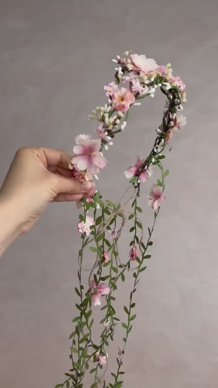 Blush Pink Flower Wedding Wreath with Long Hanging Vines