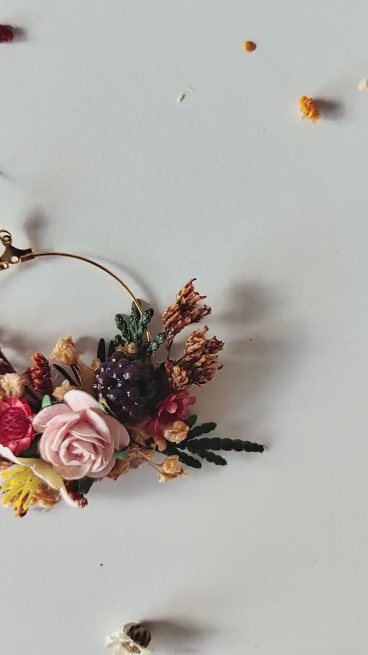 Autumn Flower Circle Earrings: Woodland Wedding Jewelry