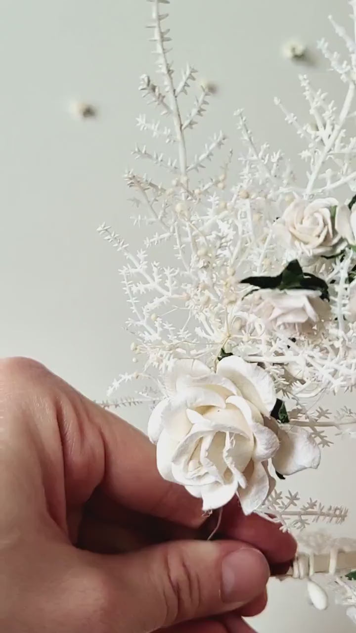 Cream Flower Bridal Crown: Romantic Wedding Headpiece