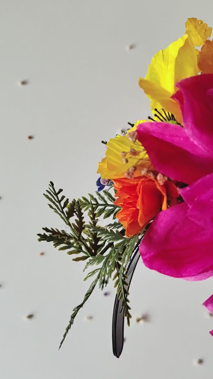 Frida Flower Headband: Magenta Garden Wedding Crown, Boho Floral Accessory