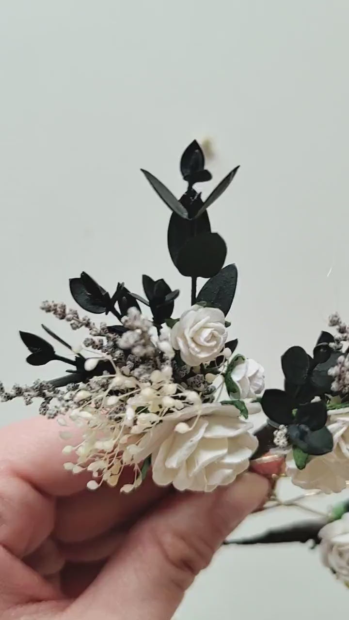 White Rose Hair Pins: Greenery Bridal Hairstyle Accessory