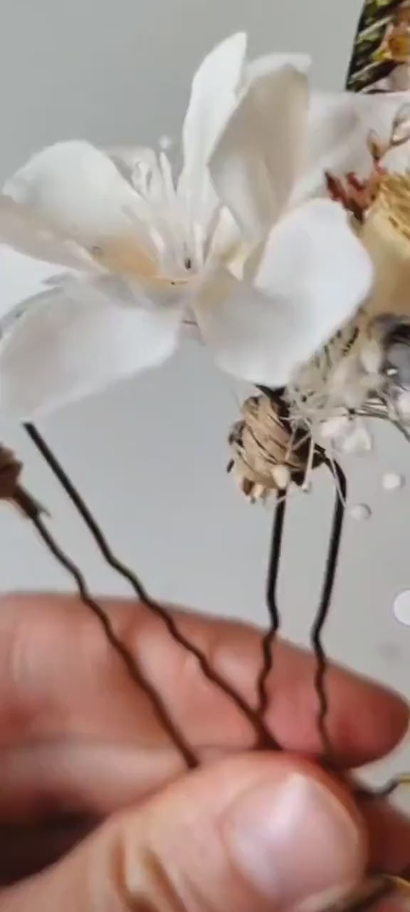 Blush Flower Hairpins: Pink, Cream & Blue Bridal Hair Accessory