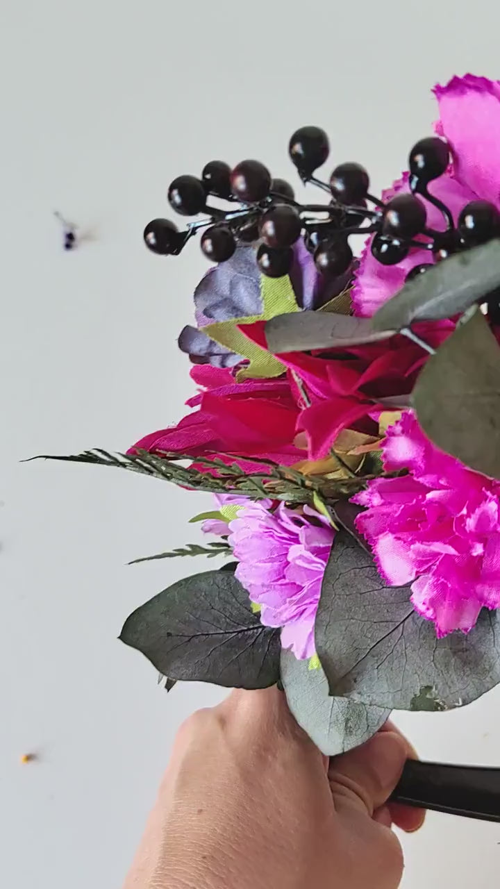 Magenta Frida Flower Headband: Colorful Garden Wedding Crown