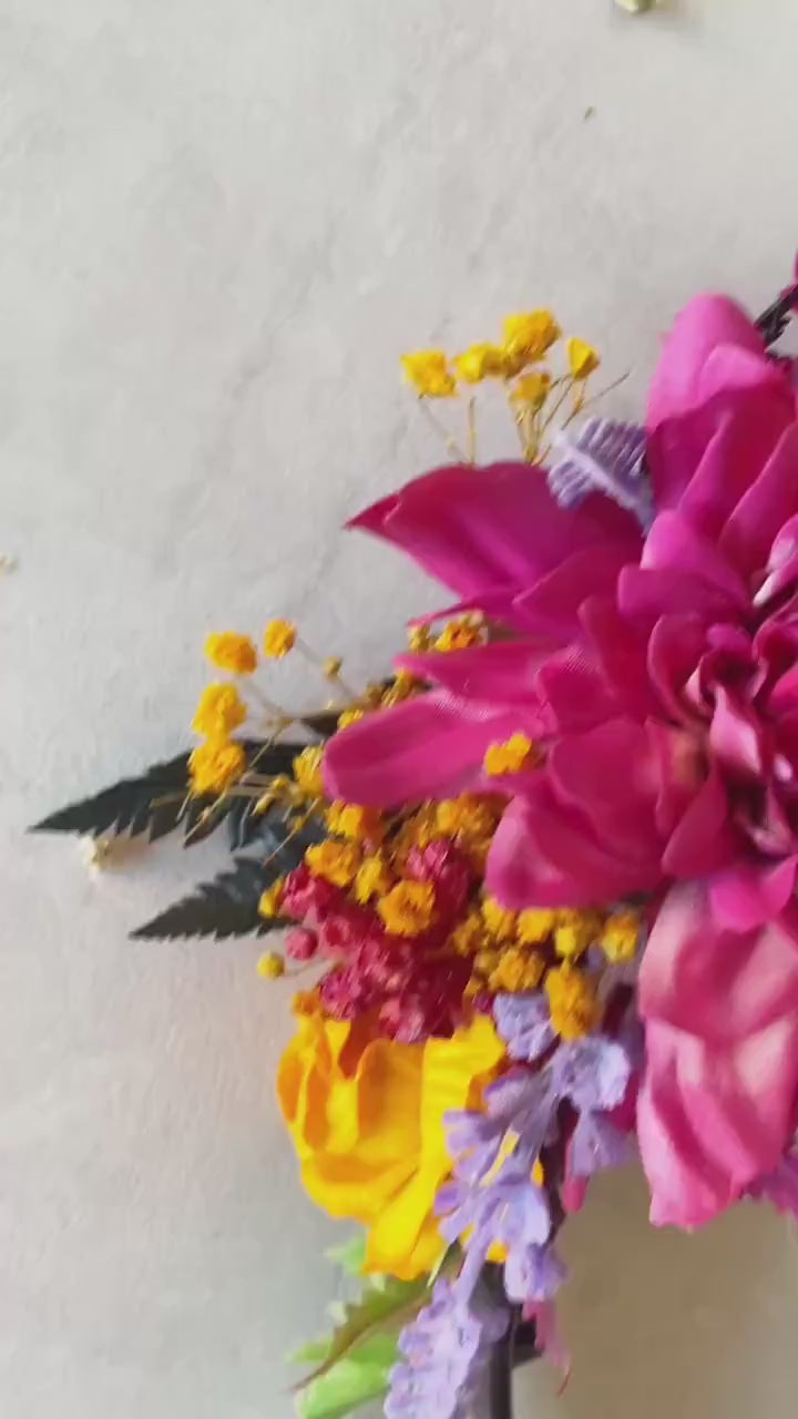 Magenta Frida Flower Headband: Boho Wedding Hair Crown