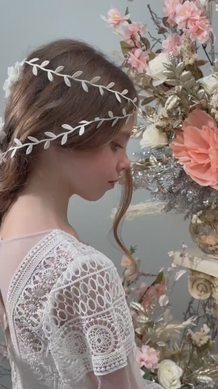 White Flower Hair Garland: First Communion Hair Vine