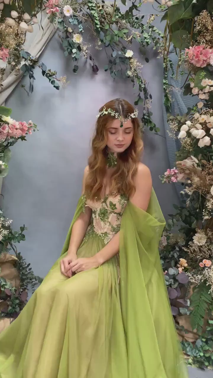 Greenery Elf Wedding Tiara – Fairytale Bridal Headpiece, Fantasy Elven Crown