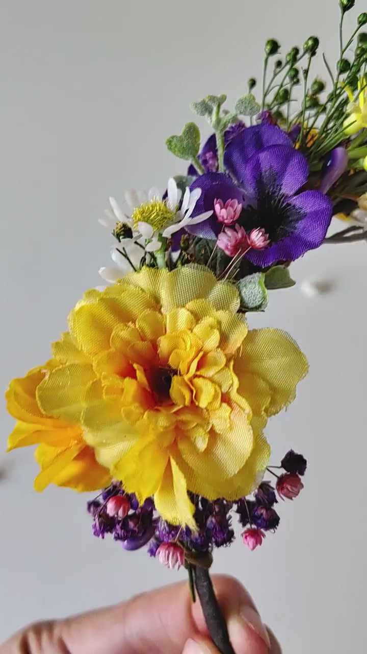 Purple and Yellow Floral Headband: Garden Wedding Bridal Headpiece