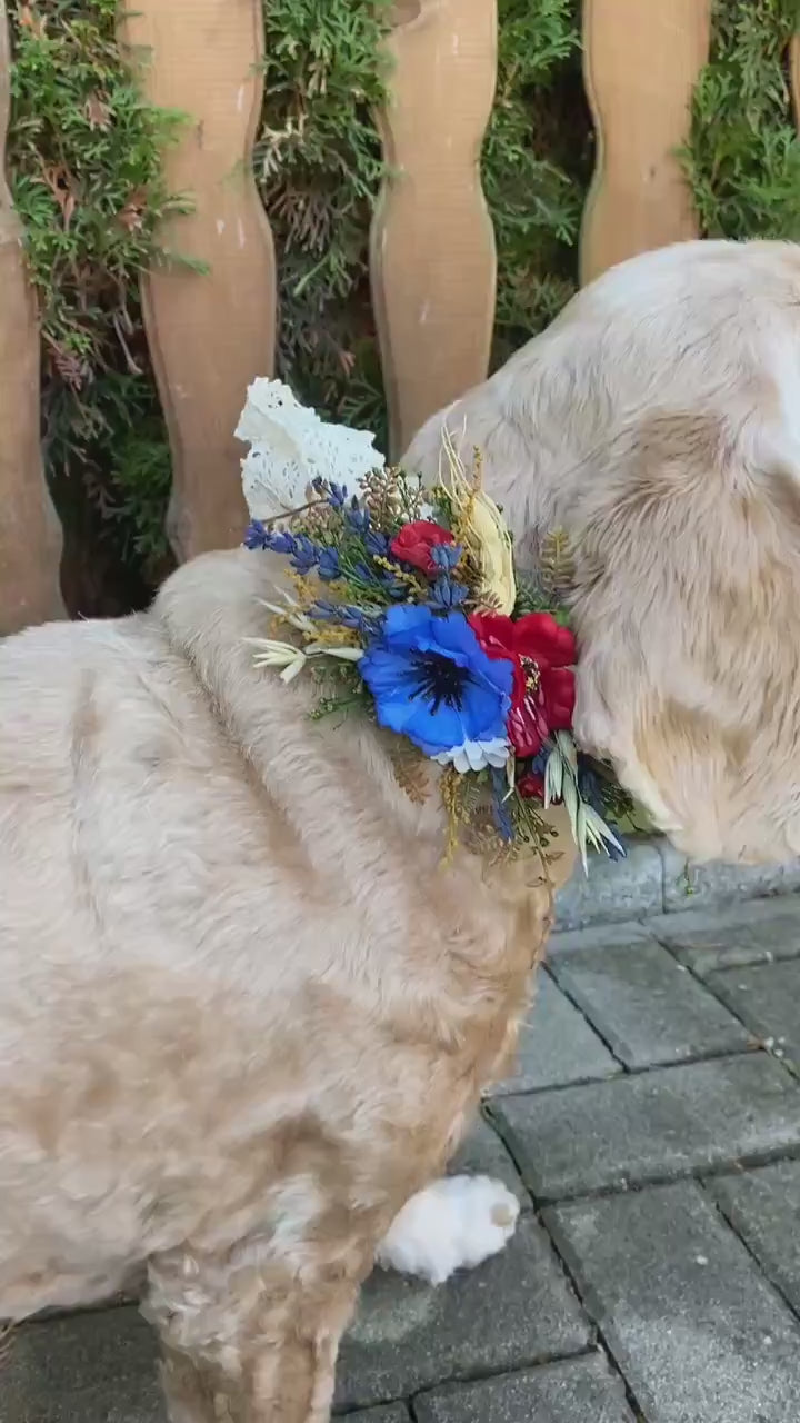 Floral Dog Collar: Poppy Meadow Design, Wedding Accessory (S Size)