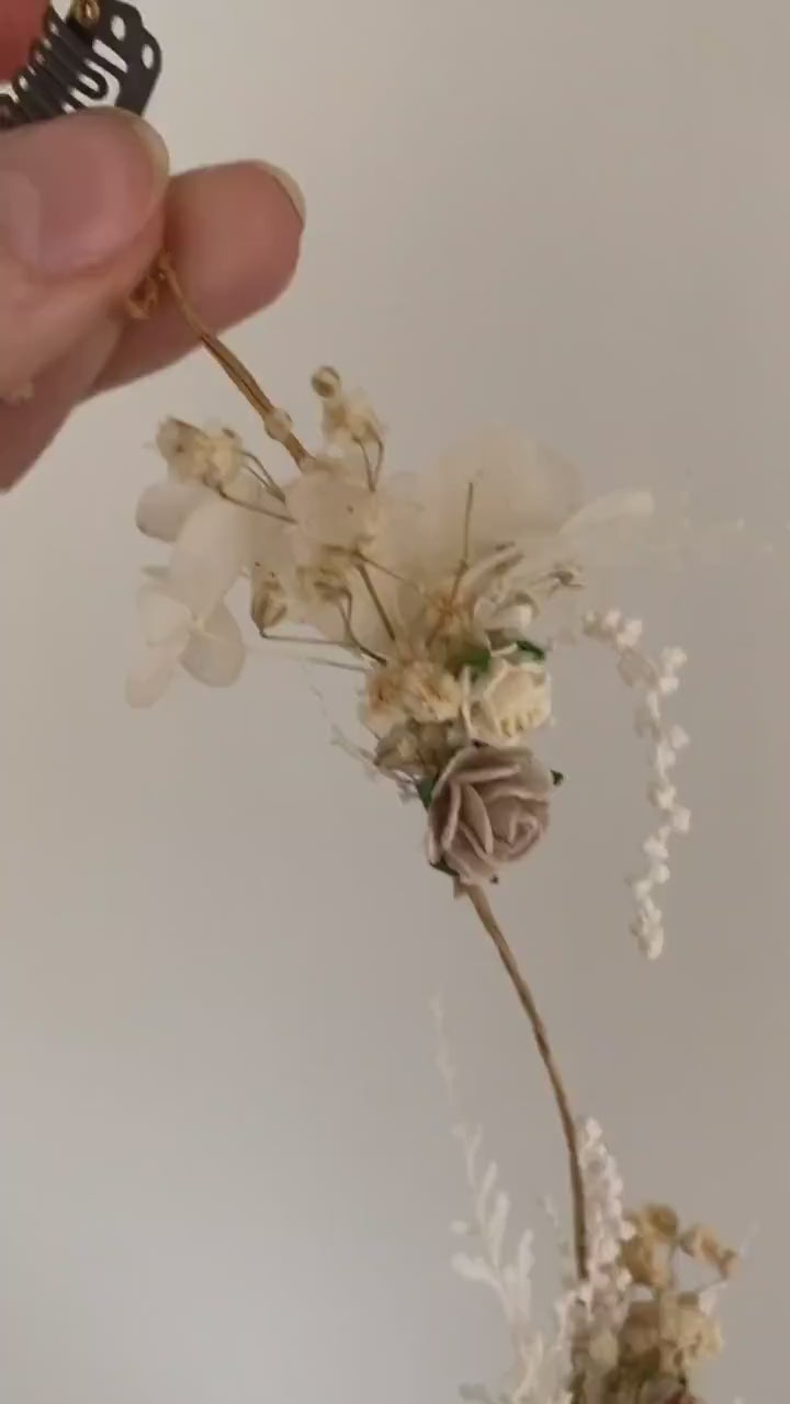 Cream Flower Hair Clip: Boho Rustic Wedding Hairstyle