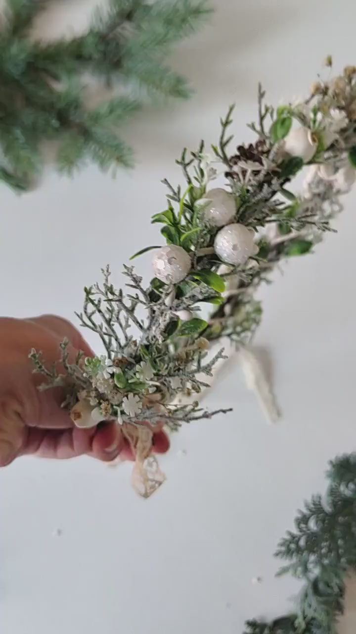 Winter Mistletoe Flower Crown: Fairy Bridal Hair Wreath