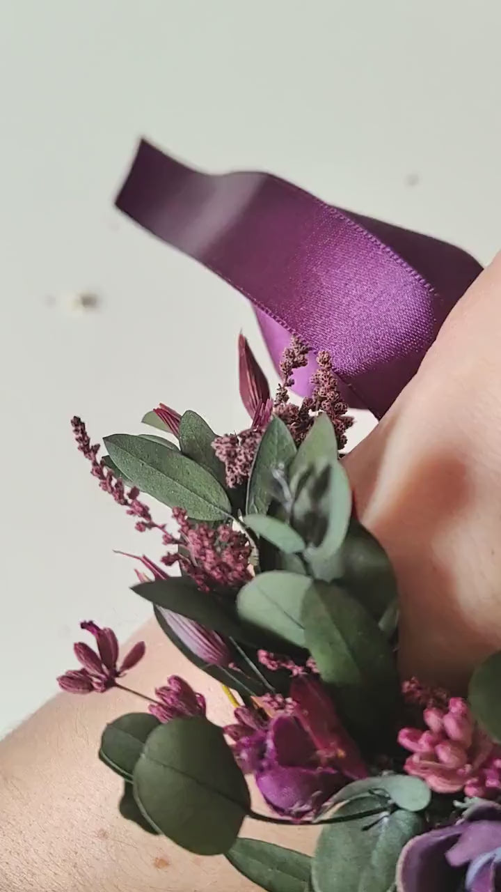 Purple Flower Wrist Corsage: Bridesmaid Wedding Bracelet
