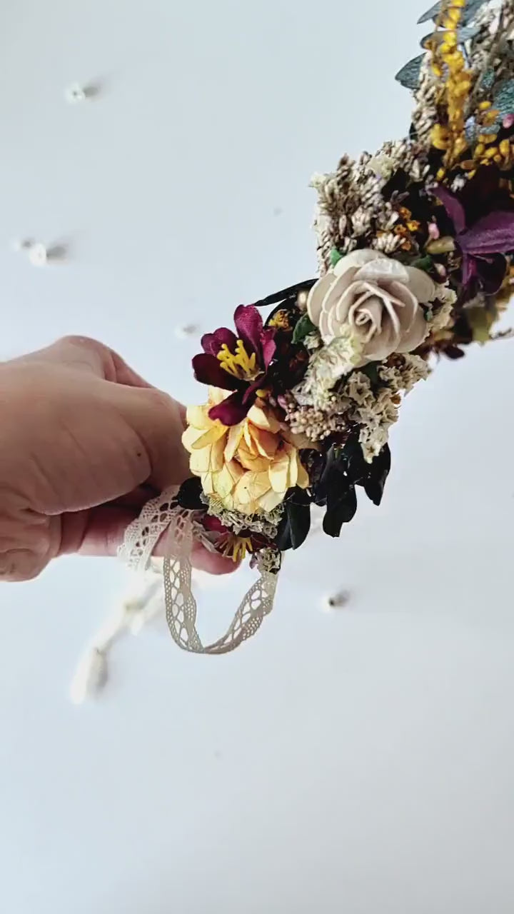 Boho Bridal Flower Crown: Autumn Wedding Headpiece with Eucalyptus