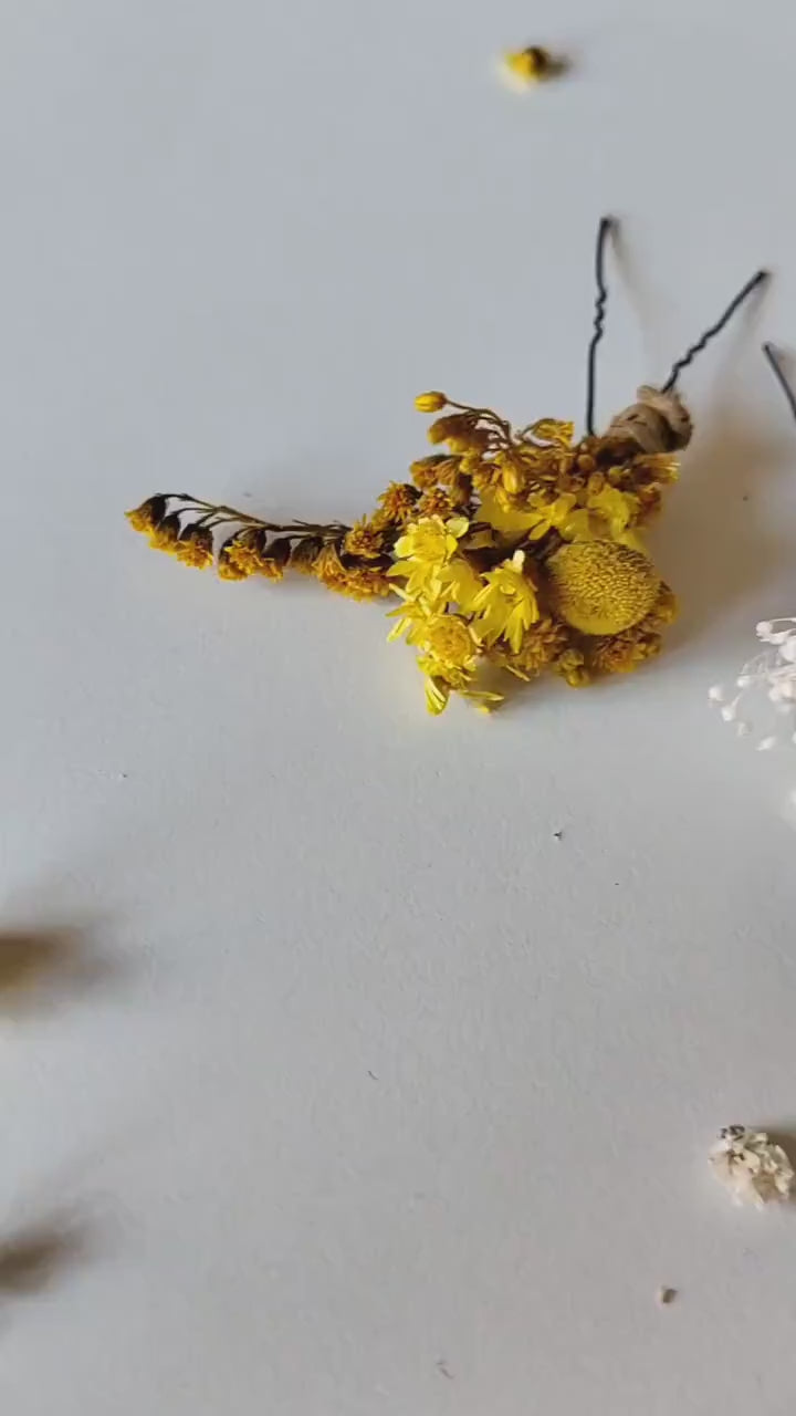 Preserved Flower Hair Pins: Lavender, Yellow & Blue, Rustic Wedding