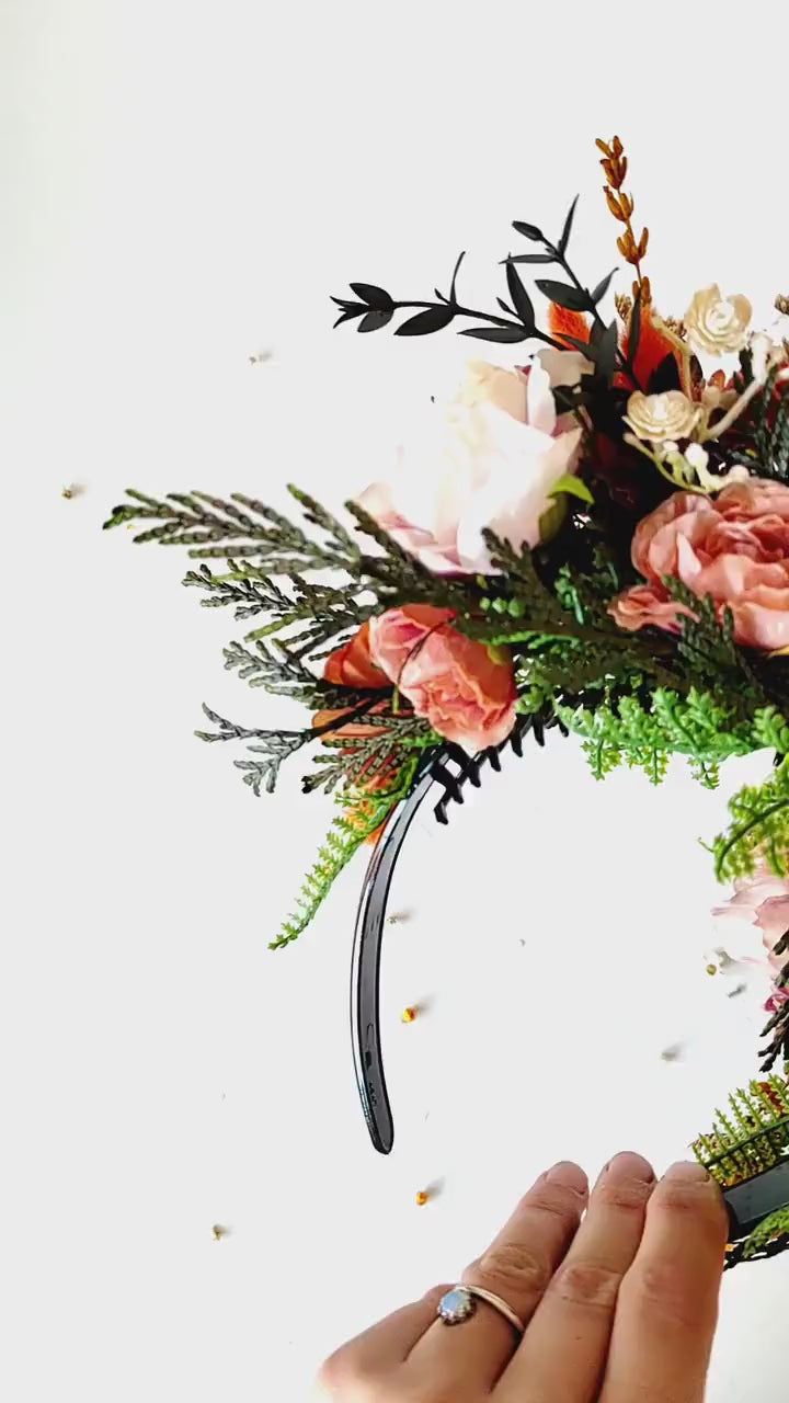 Terracotta Frida flower headband: Orange wedding hairband