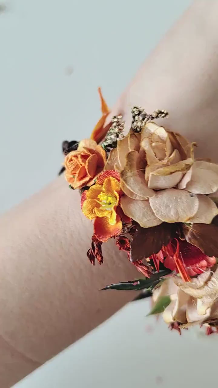 Autumn Flower Wrist Corsage: Terracotta Bridal Bracelet