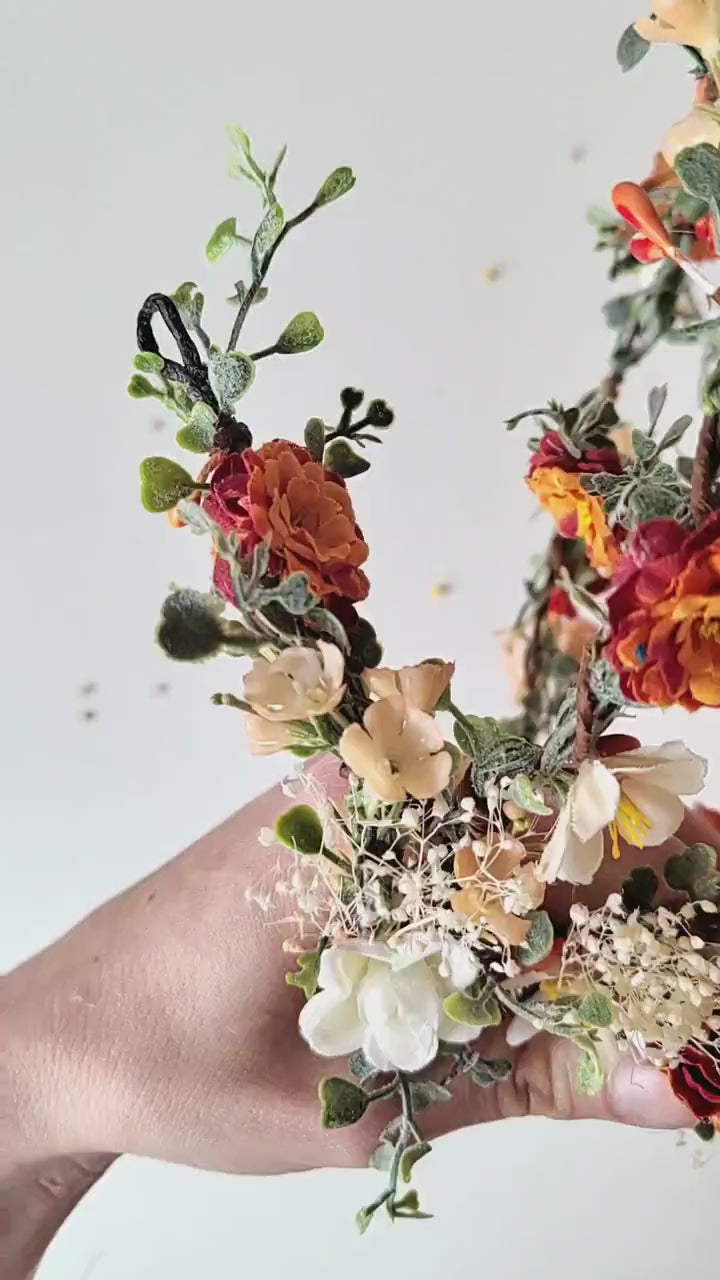 Orange Cream Flower Garland: Terracotta Wedding Bridal Hairpiece