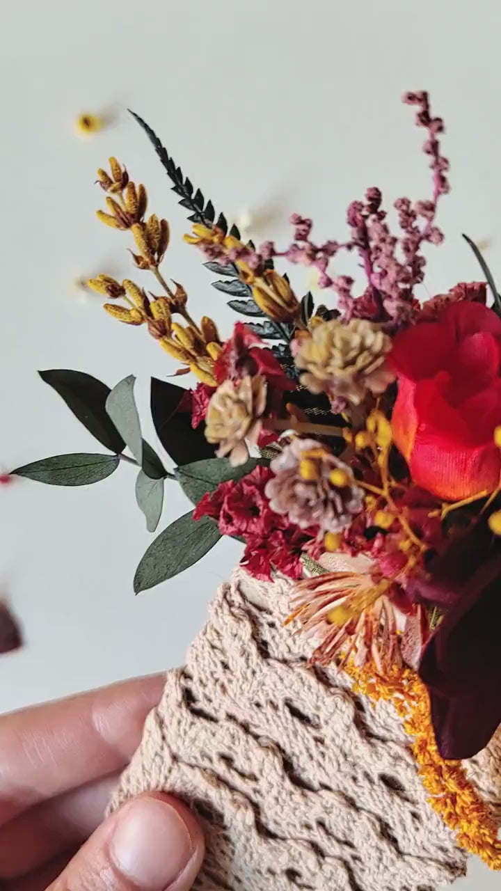 Autumn Pocket Boutonniere: Rustic Burgundy Fall Wedding Accessory