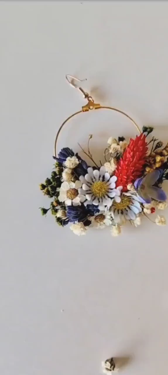 Folk Meadow Flower Circle Earrings: Garden Wedding Jewelry